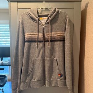 Aviator Nation 5 Stripe Hoodie Grey Size Large